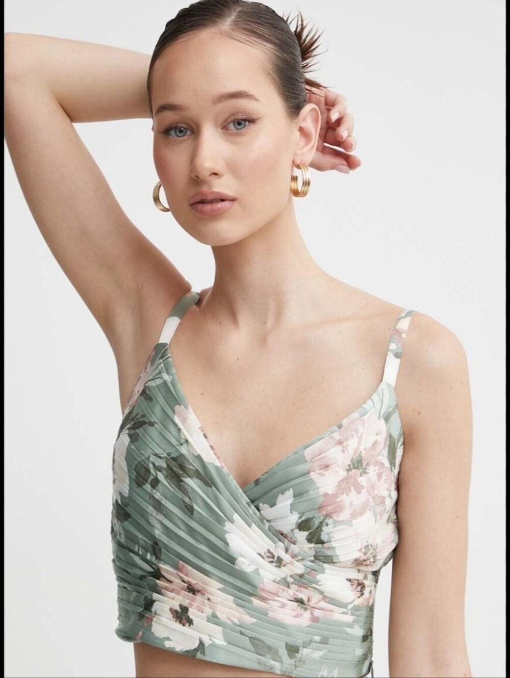 Abercrombie & Fitch Sage Green Floral Pleated Cami